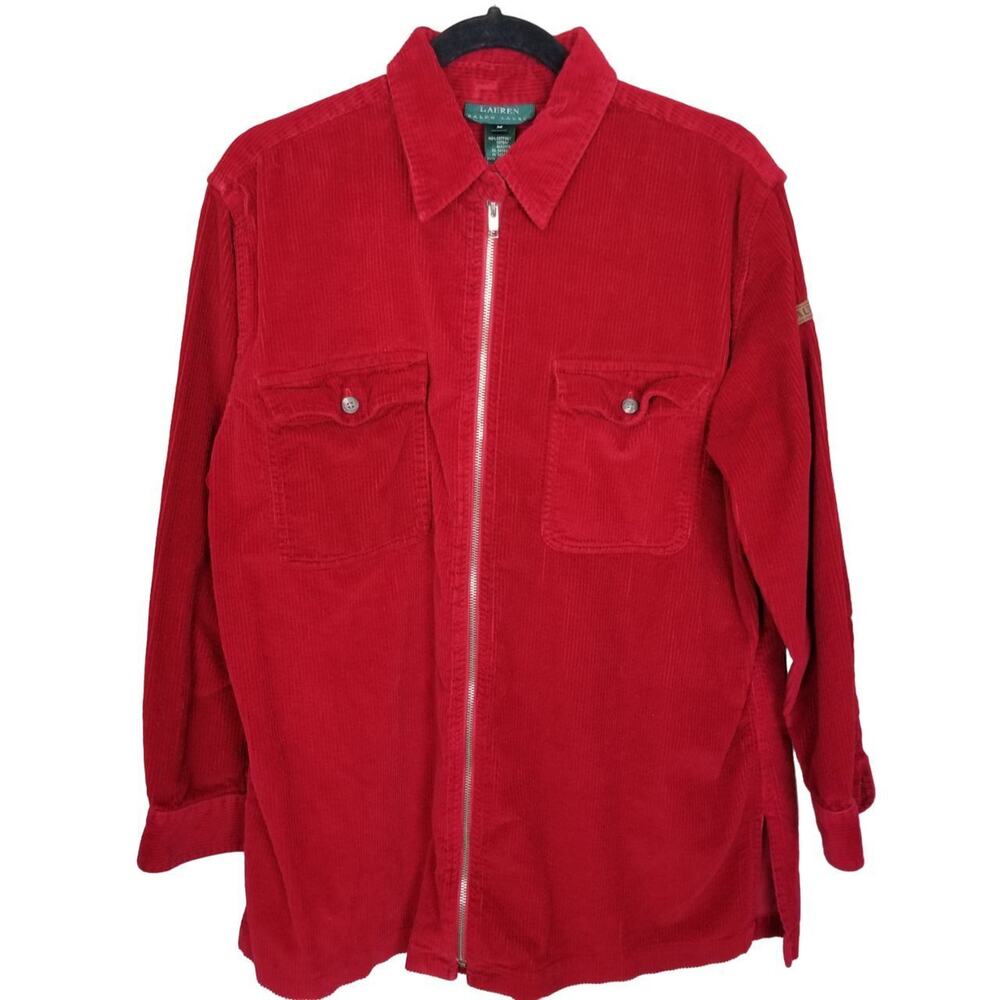 Lauren Ralph Lauren Womens Corduroy Shacket M Classic Preppy Holiday Full Zip